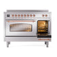 ILVE Nostalgie II 48-Inch Induction Range with 6 Induction Elements, 5.02 cu. ft. Oven, Stainless Steel with Copper Trim, Triple Glass Door, UPI486NMPSSP