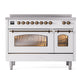 ILVE Nostalgie II 48-Inch Induction Range with 6 Induction Elements, 5.02 cu. ft. Oven, White with Burnished Trim, Triple Glass Door, UPI486NMPWHB