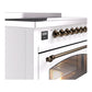 ILVE Nostalgie II 48-Inch Induction Range with 6 Induction Elements, 5.02 cu. ft. Oven, White with Burnished Trim, Triple Glass Door, UPI486NMPWHB