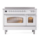 ILVE Nostalgie II 48-Inch Induction Range with 6 Induction Elements, 5.02 cu. ft. Oven, White with Chrome Trim, Triple Glass Door, UPI486NMPWHC