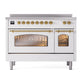 ILVE Nostalgie II 48-Inch Induction Range with 6 Induction Elements, 5.02 cu. ft. Oven, White with Brass Trim, Triple Glass Door, UPI486NMPWHG