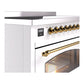 ILVE Nostalgie II 48-Inch Induction Range with 6 Induction Elements, 5.02 cu. ft. Oven, White with Brass Trim, Triple Glass Door, UPI486NMPWHG