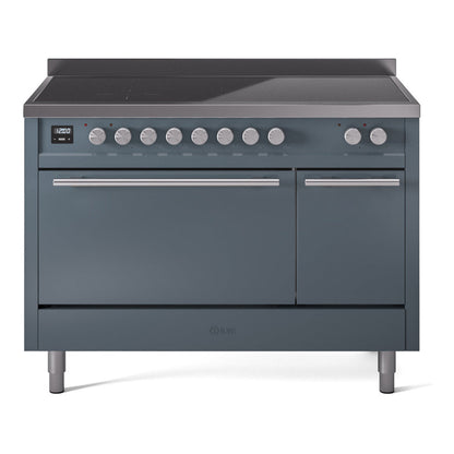 ILVE Professional Plus II 48-Inch Induction Range with 6 Induction Elements, 5.02 cu. ft. Oven, Blue Grey, Solid Door, UPI486QMPBG