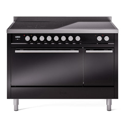 ILVE Professional Plus II 48-Inch Induction Range with 6 Induction Elements, 5.02 cu. ft. Oven, Glossy Black, Solid Door, UPI486QMPBK