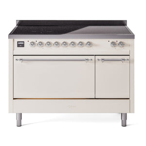 ILVE Nostalgie II 48-Inch Induction Range with 6 Induction Elements, 5.02 cu. ft. Oven, Antique White with Chrome Trim, Solid Door, UPI486QNMPAWC