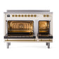 ILVE Nostalgie II 48-Inch Induction Range with 6 Induction Elements, 5.02 cu. ft. Oven, Antique White with Brass Trim, Solid Door, UPI486QNMPAWG