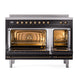 ILVE Nostalgie II 48-Inch Induction Range with 6 Induction Elements, 5.02 cu. ft. Oven, Glossy Black with Burnished Trim, Solid Door, UPI486QNMPBKB