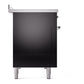 ILVE Nostalgie II 48-Inch Induction Range with 6 Induction Elements, 5.02 cu. ft. Oven, Glossy Black with Chrome Trim, Solid Door, UPI486QNMPBKC