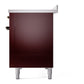 ILVE Nostalgie II 48-Inch Induction Range with 6 Induction Elements, 5.02 cu. ft. Oven, Burgundy with Burnished Trim, Solid Door, UPI486QNMPBUB
