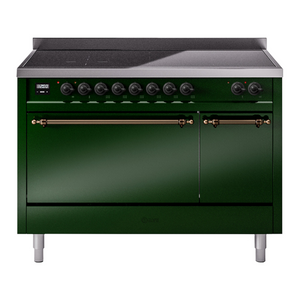 ILVE Nostalgie II 48-Inch Induction Range with 6 Induction Elements, 5.02 cu. ft. Oven, Emerald Green with Burnished Trim, Solid Door, UPI486QNMPEGB