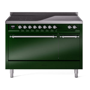 ILVE Nostalgie II 48-Inch Induction Range with 6 Induction Elements, 5.02 cu. ft. Oven, Emerald Green with Chrome Trim, Solid Door, UPI486QNMPEGC