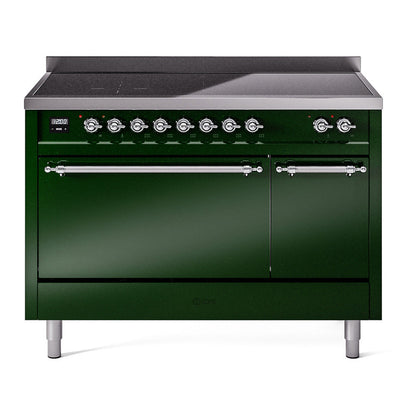 ILVE Nostalgie II 48-Inch Induction Range with 6 Induction Elements, 5.02 cu. ft. Oven, Emerald Green with Chrome Trim, Solid Door, UPI486QNMPEGC