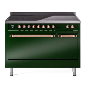 ILVE Nostalgie II 48-Inch Induction Range with 6 Induction Elements, 5.02 cu. ft. Oven, Emerald Green with Copper Trim, Solid Door, UPI486QNMPEGP