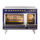 ILVE Nostalgie II 48-Inch Induction Range with 6 Induction Elements, 5.02 cu. ft. Oven, Midnight Blue with Brass Trim, Solid Door, UPI486QNMPMBG