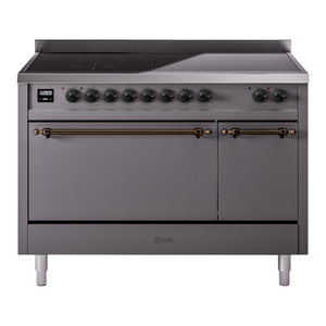 ILVE Nostalgie II 48-Inch Induction Range with 6 Induction Elements, 5.02 cu. ft. Oven, Graphite Matte with Burnished Trim, Solid Door, UPI486QNMPMGB