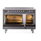 ILVE Nostalgie II 48-Inch Induction Range with 6 Induction Elements, 5.02 cu. ft. Oven, Graphite Matte with Chrome Trim, Solid Door, UPI486QNMPMGC