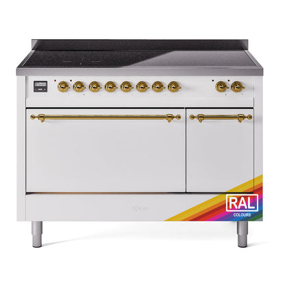 ILVE Nostalgie II 48-Inch Induction Range with 6 Induction Elements, 5.02 cu. ft. Oven, RAL with Brass Trim, Solid Door, UPI486QNMPRAG
