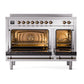 ILVE Nostalgie II 48-Inch Induction Range with 6 Induction Elements, 5.02 cu. ft. Oven, Stainless Steel with Burnished Trim, Solid Door, UPI486QNMPSSB