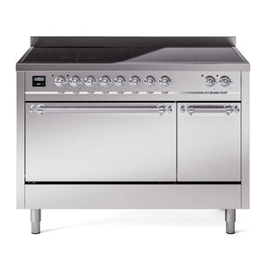 ILVE Nostalgie II 48-Inch Induction Range with 6 Induction Elements, 5.02 cu. ft. Oven, Stainless Steel with Chrome Trim, Solid Door, UPI486QNMPSSC