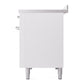 ILVE Nostalgie II 48-Inch Induction Range with 6 Induction Elements, 5.02 cu. ft. Oven, White with Chrome Trim, Solid Door, UPI486QNMPWHC