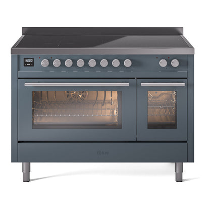 ILVE Professional Plus II 48-Inch Induction Range with 6 Induction Elements, 5.02 cu. ft. Oven, Blue Grey, Triple Glass Door, UPI486WMPBG