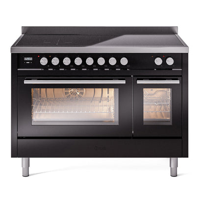 ILVE Professional Plus II 48-Inch Induction Range with 6 Induction Elements, 5.02 cu. ft. Oven, Glossy Black, Triple Glass Door, UPI486WMPBK