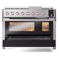 ILVE Panoramagic 48-Inch Dual Fuel Range with 8 Sealed Burners + Griddle, 5.02 cu. ft. Oven, Stainless Steel, Natural Gas, Triple Glass Door, UPM12FDS3SS