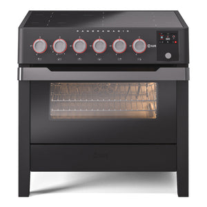 ILVE Panoramagic 36-Inch Induction Range with 6 Induction Elements, 3.5 cu. ft. Oven, Matte Black, Triple Glass Door, UPMI09S3MK