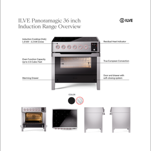 ILVE Panoramagic 36-Inch Induction Range with 6 Induction Elements, 3.5 cu. ft. Oven, Matte Black, Triple Glass Door, UPMI09S3MK