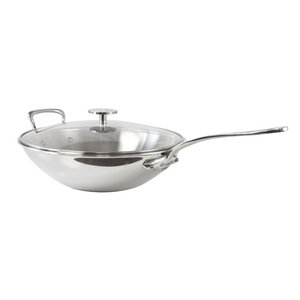 Mauviel 1830 M'COOK 5-Ply Wok With Long Handle, Cast Stainless Steel, 5-qt