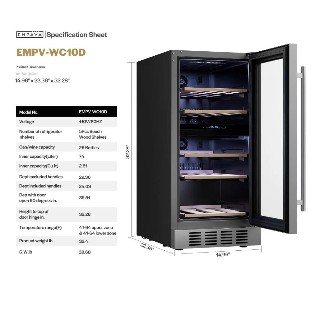 Empava 15 inch dual zone wine cooler EMPV-WC10D