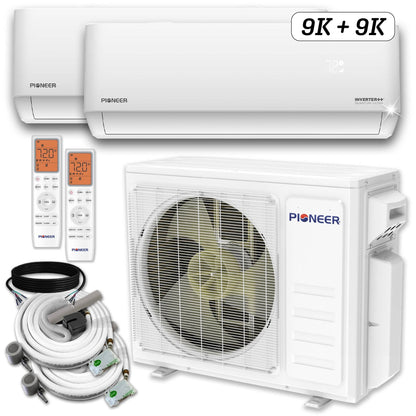 Pioneer® Dual Split 18000 BTU 1.5-Ton Quantum Ultra Wi-Fi 22 SEER Energy-Star Multi (2) Zone Wall Mount Air Conditioner Heat Pump 230-Volt with 16' Line Sets