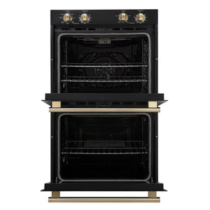 FORNO Espresso Vomero 30" 10 cu. ft. Electric Double Wall Oven in Black with Antique Brass Accents, FBOEL1324-30BLK