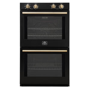 FORNO Espresso Vomero 30" 10 cu. ft. Electric Double Wall Oven in Black with Antique Brass Accents, FBOEL1324-30BLK