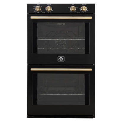 FORNO Espresso Vomero 30" 10 cu. ft. Electric Double Wall Oven in Black with Antique Brass Accents, FBOEL1324-30BLK