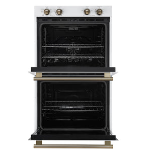 FORNO Espresso Vomero 30" 10 cu. ft. Electric Double Wall Oven in White with Antique Brass Accents, FBOEL1324-30WHT