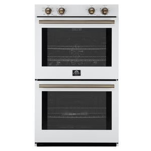 FORNO Espresso Vomero 30" 10 cu. ft. Electric Double Wall Oven in White with Antique Brass Accents, FBOEL1324-30WHT