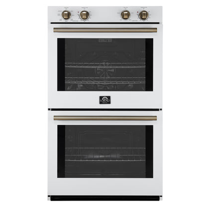 FORNO Espresso Vomero 30" 10 cu. ft. Electric Double Wall Oven in White with Antique Brass Accents, FBOEL1324-30WHT