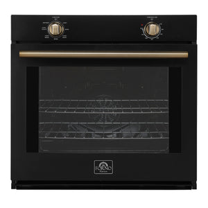 FORNO Espresso Vomero 30" 5 cu. ft. Electric Single Wall Oven in Black with Antique Brass Accents, FBOEL1370-30BLK