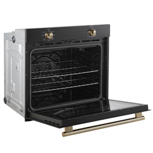 FORNO Espresso Vomero 30" 5 cu. ft. Electric Single Wall Oven in Black with Antique Brass Accents, FBOEL1370-30BLK