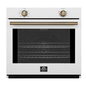 FORNO Espresso Vomero 30" 5 cu. ft. Electric Single Wall Oven in White with Antique Brass Accents, FBOEL1370-30WHT