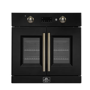 FORNO Appliance Package - 30" Single Wall Oven, 30" Microwave Oven in Black with Brass Accents, FBDL-025-03CAUS