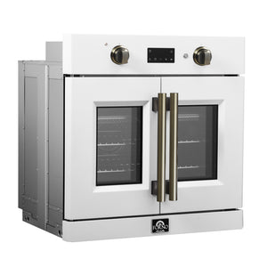 FORNO Asti 30" 3.58 cu. ft. French Door Electric Wall Oven with Air Fry, Self-Clean and Sous Vide in White with Antique Brass Accents, FBOEL1333-30WHT