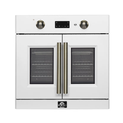 FORNO Asti 30" 3.58 cu. ft. French Door Electric Wall Oven with Air Fry, Self-Clean and Sous Vide in White with Antique Brass Accents, FBOEL1333-30WHT