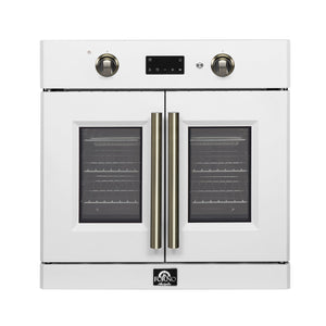 FORNO Appliance Package - 30" Single Wall Oven, 30" Microwave Oven in White with Brass Accents, FBDL-025-02CAUS