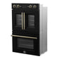 FORNO Asti 30" 7.36 cu. ft. French Door Double Electric Wall Oven with Air Fry, Self-Clean and Sous Vide in Black with Antique Brass Accents, FBOEL1340-30BLK