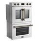 FORNO Asti 30" 7.36 cu. ft. French Door Double Electric Wall Oven with Air Fry, Self-Clean and Sous Vide in White with Antique Brass Accents, FBOEL1340-30WHT