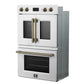 FORNO Asti 30" 7.36 cu. ft. French Door Double Electric Wall Oven with Air Fry, Self-Clean and Sous Vide in White with Antique Brass Accents, FBOEL1340-30WHT
