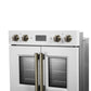 FORNO Asti 30" 7.36 cu. ft. French Door Double Electric Wall Oven with Air Fry, Self-Clean and Sous Vide in White with Antique Brass Accents, FBOEL1340-30WHT