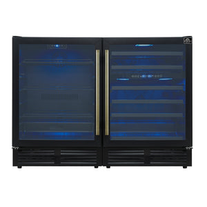 FORNO Gemello 48" Side-by-Side Wine and Beverage Cooler in Black with Antique Brass Handles, FWCDR6699-48BLK